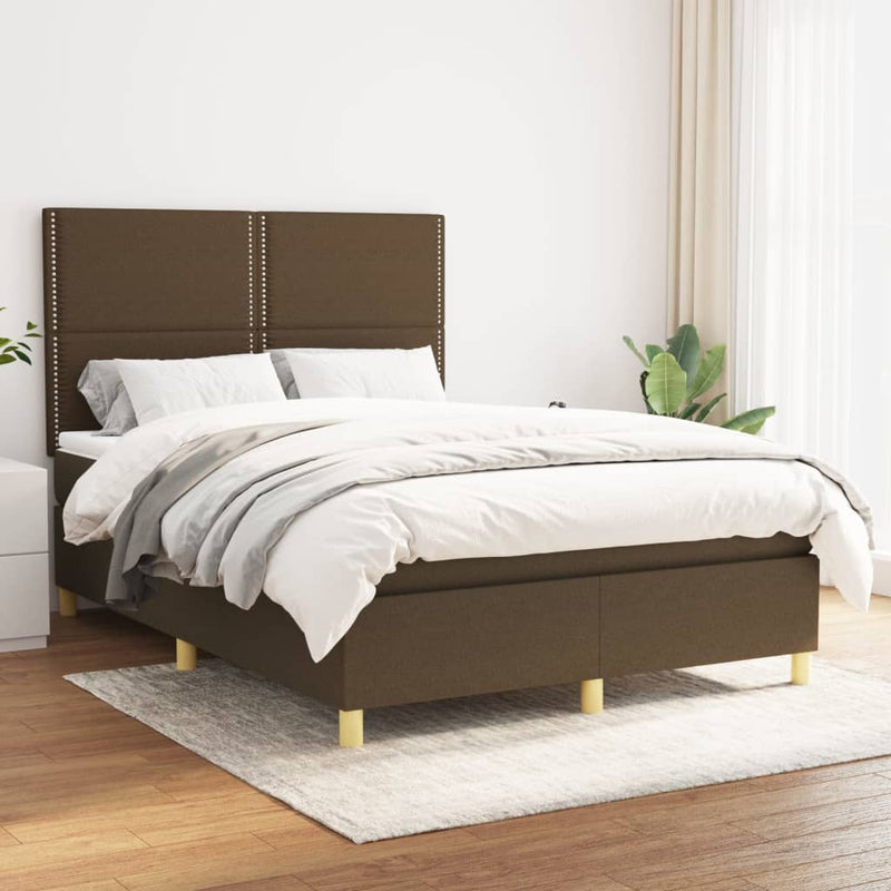 Pat box spring cu saltea, maro închis, 140x200 cm, textil