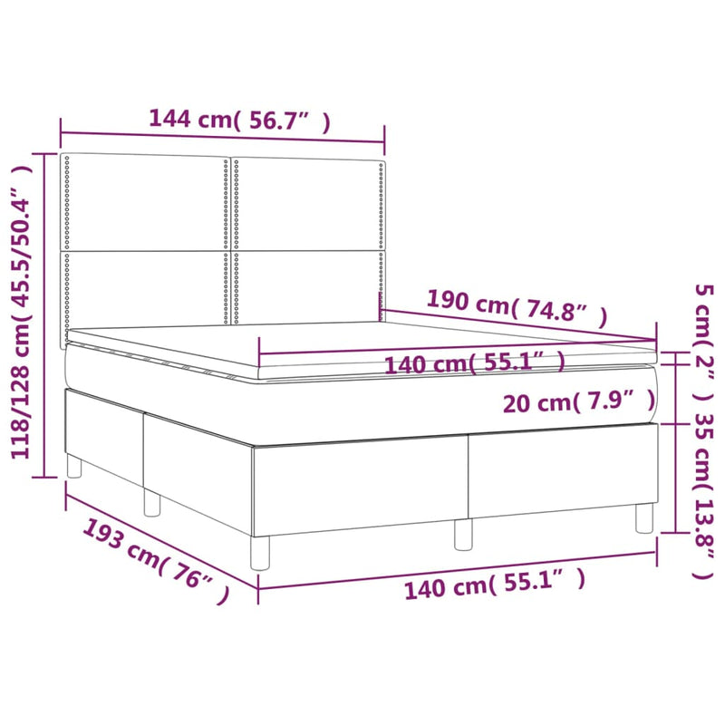 Pat box spring cu saltea, albastru, 140x200 cm, textil