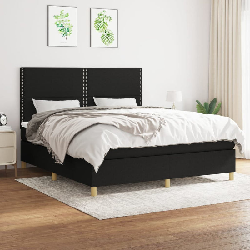 Pat box spring cu saltea, negru, 180x200 cm, catifea