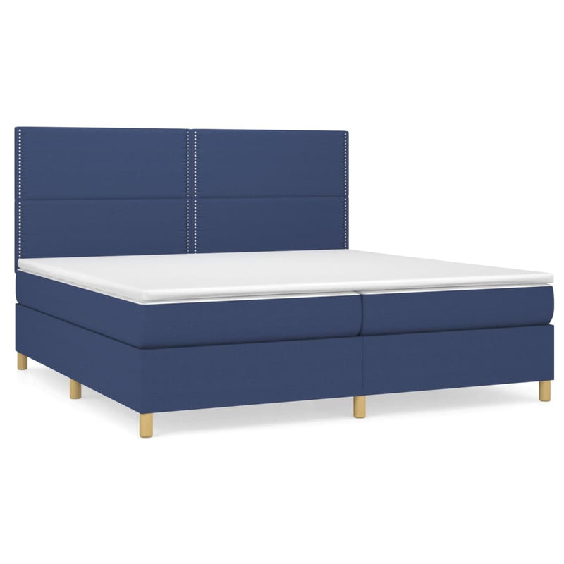 Pat box spring cu saltea, albastru, 200x200 cm, textil
