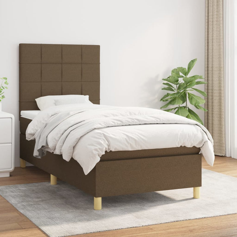 Pat box spring cu saltea, maro închis, 80x200 cm, textil