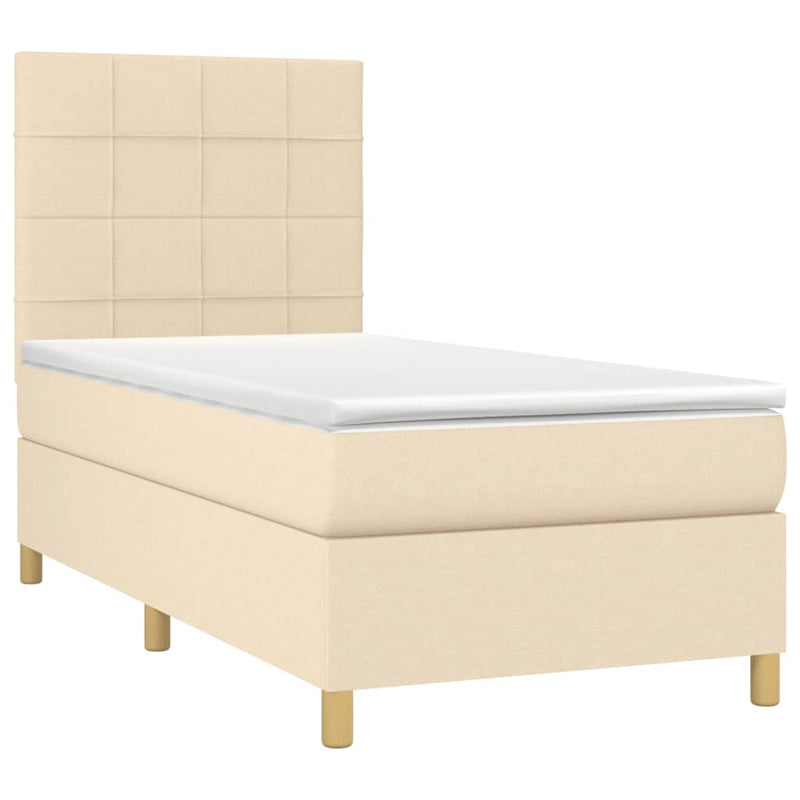 Pat box spring cu saltea, crem, 90x190 cm, textil