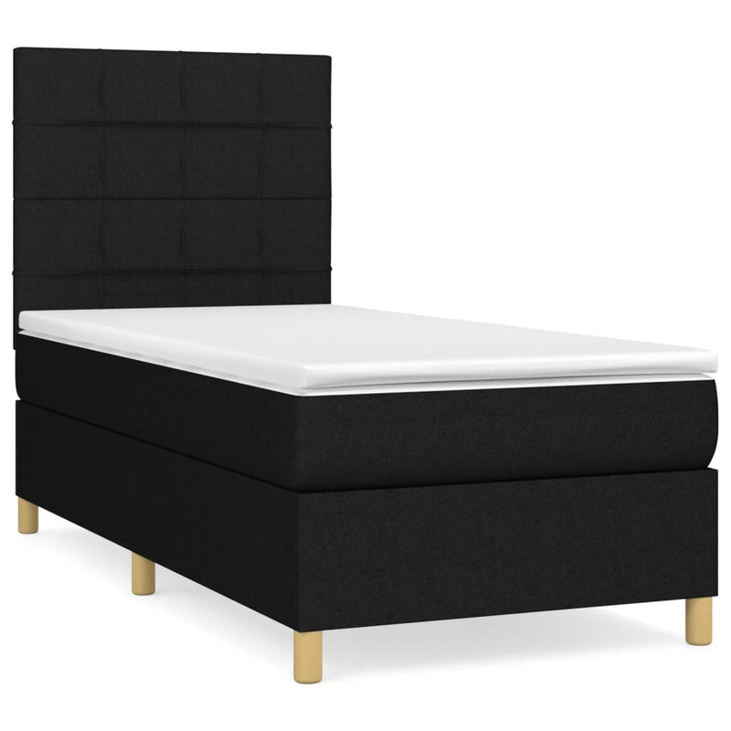 Pat box spring cu saltea, negru, 90x200 cm, textil