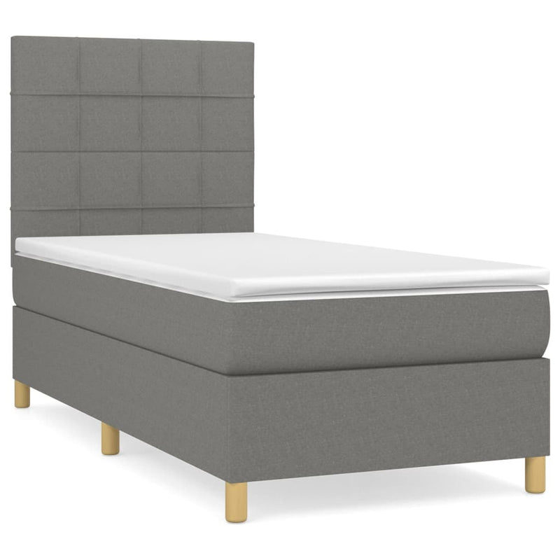 Pat box spring cu saltea, gri închis, 100x200 cm, textil