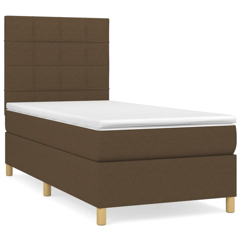 Pat box spring cu saltea, maro închis, 100x200 cm, textil