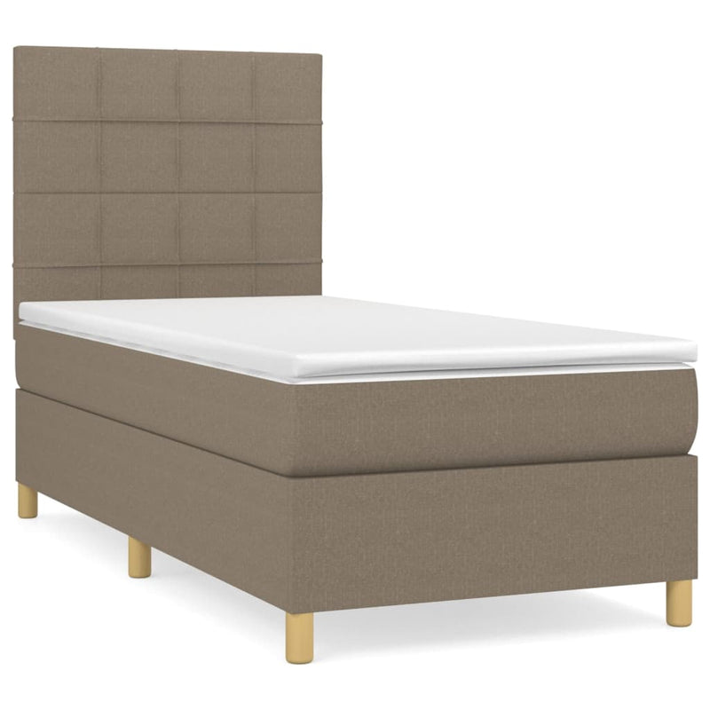 Pat box spring cu saltea, gri taupe, 100x200 cm, textil