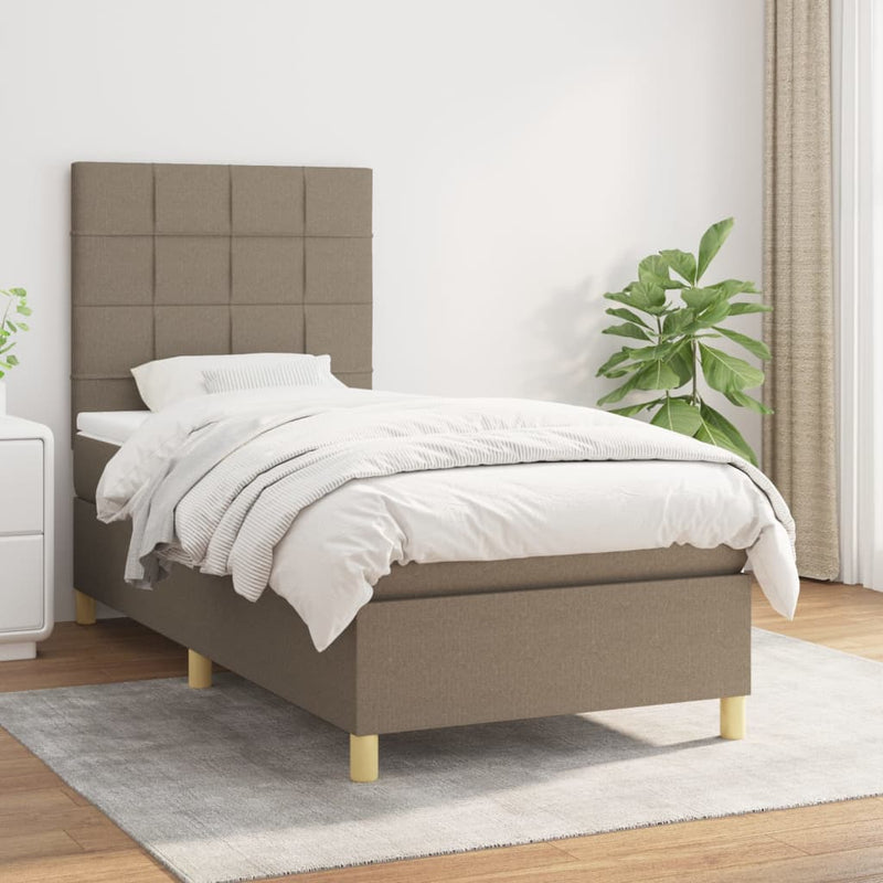 Pat box spring cu saltea, gri taupe, 100x200 cm, textil