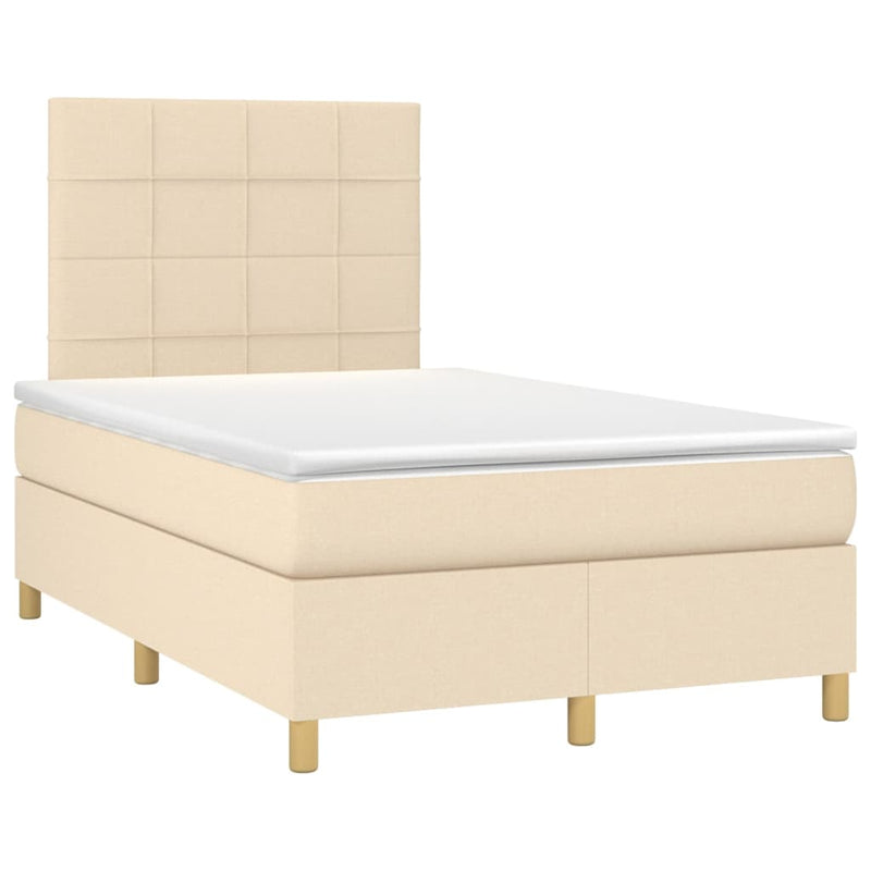 Pat box spring cu saltea, crem, 120x200 cm, textil