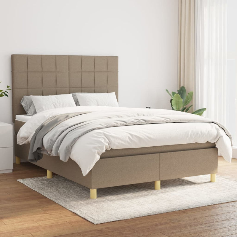 Pat box spring cu saltea, gri taupe, 140x200 cm, textil