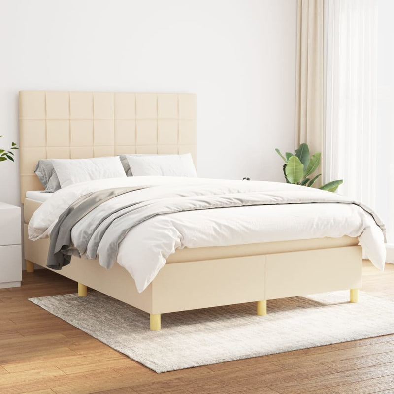 Pat box spring cu saltea, crem, 140x200 cm, textil