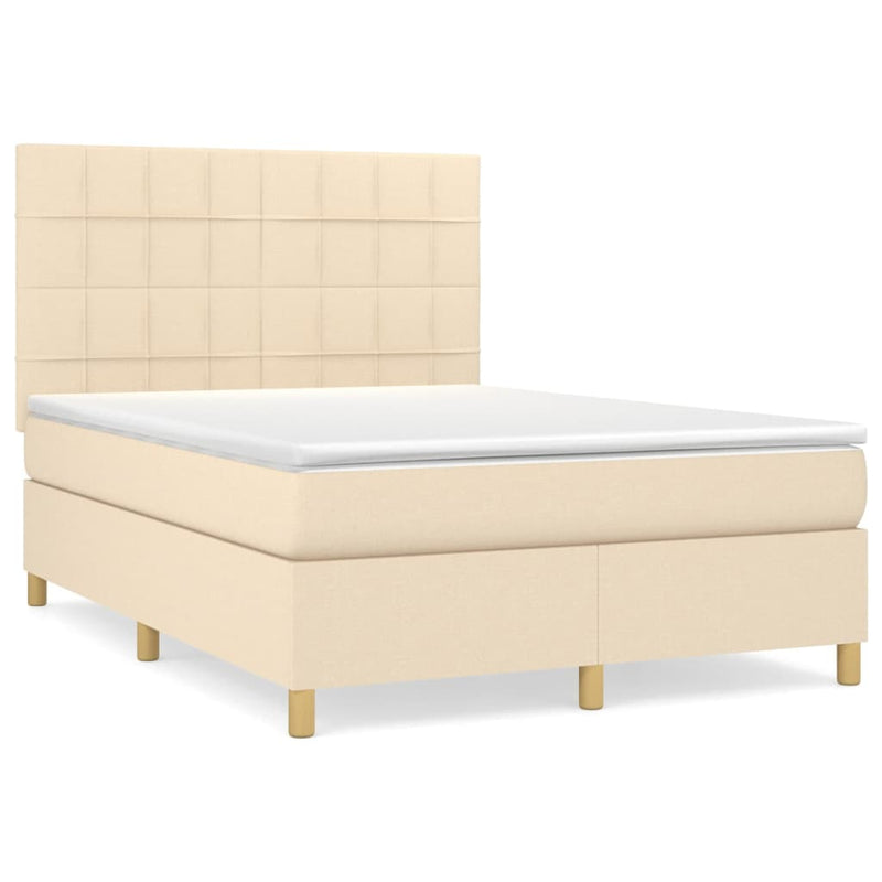Pat continental cu saltea, crem, 140x200 cm, material textil