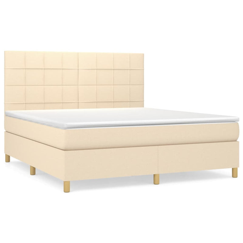 Pat box spring cu saltea, crem, 160x200 cm, material textil