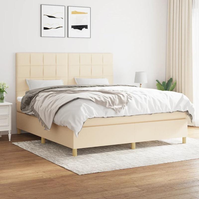 Pat box spring cu saltea, crem, 160x200 cm, material textil