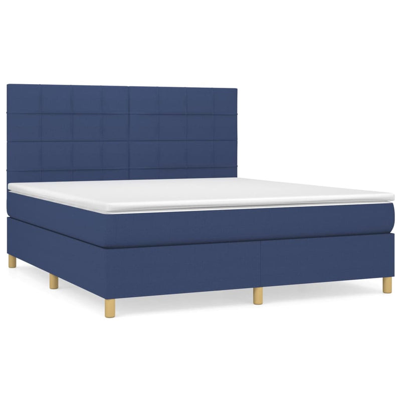 Pat box spring cu saltea, albastru, 180x200 cm, material textil