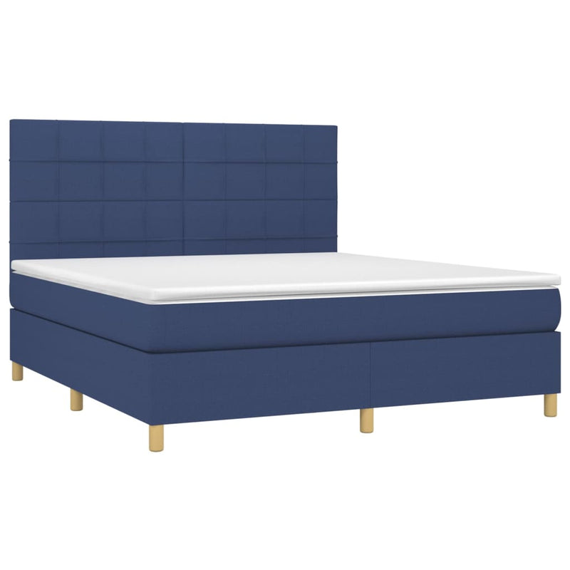 Pat box spring cu saltea, albastru, 180x200 cm, material textil