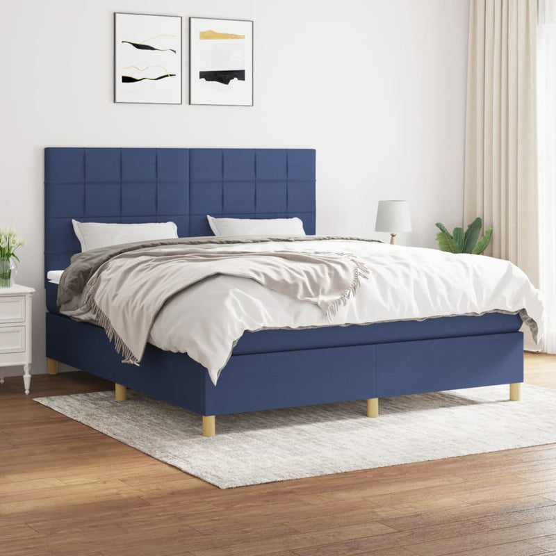 Pat box spring cu saltea, albastru, 180x200 cm, material textil