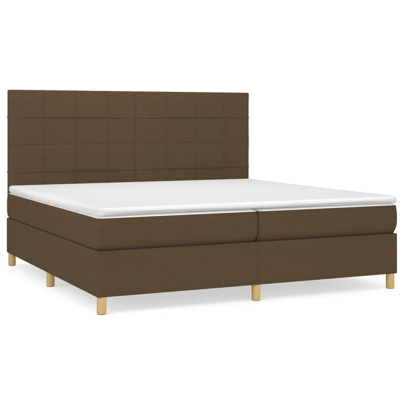Pat box spring cu saltea, maro închis, 200x200 cm, textil