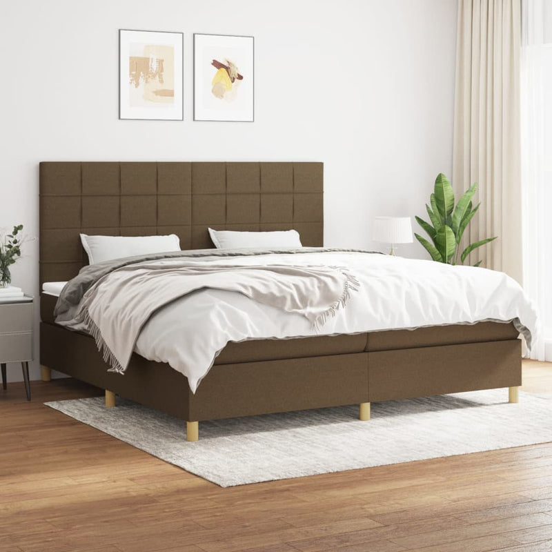 Pat box spring cu saltea, maro închis, 200x200 cm, textil