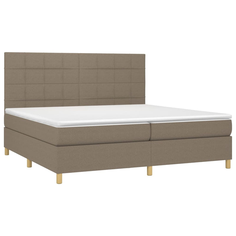 Pat box spring cu saltea, gri taupe, 200x200 cm, textil