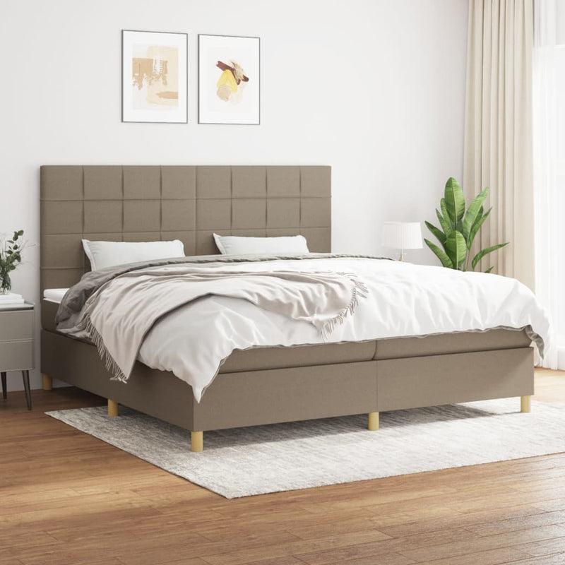 Pat box spring cu saltea, gri taupe, 200x200 cm, textil