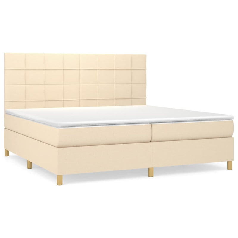 Pat box spring cu saltea, crem, 200x200 cm, textil