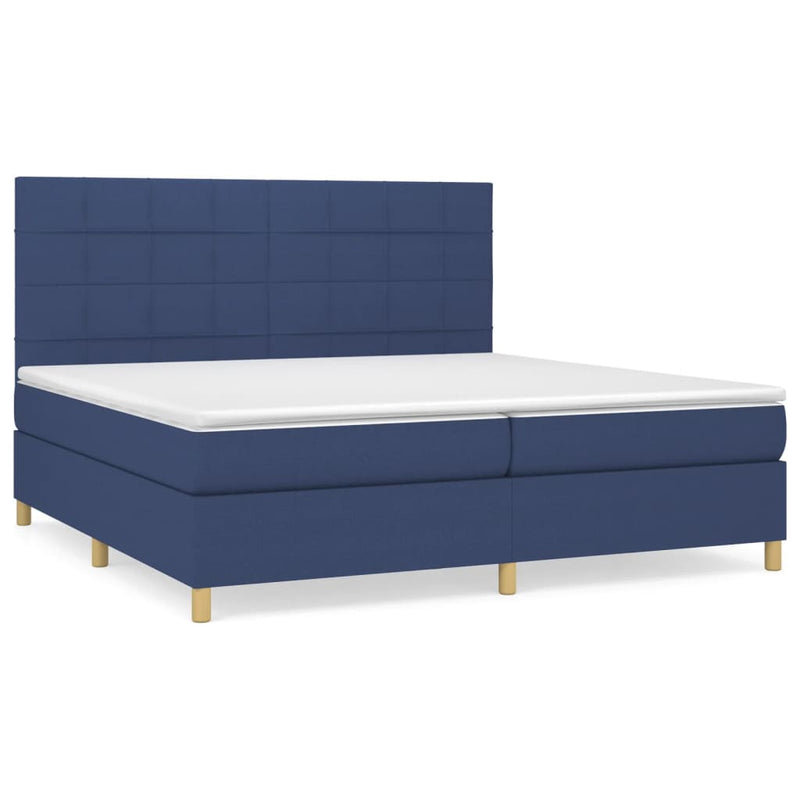 Pat box spring cu saltea, albastru, 200x200 cm, textil