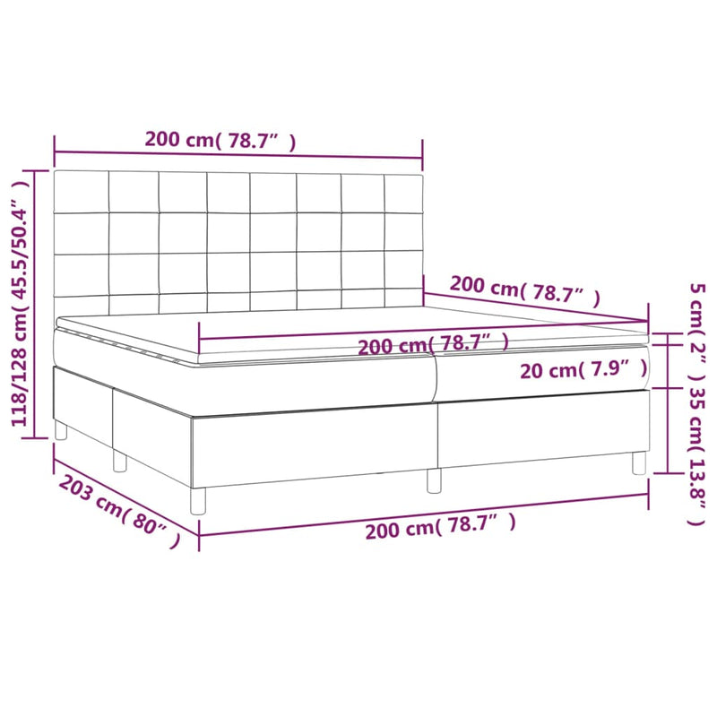 Pat box spring cu saltea, albastru, 200x200 cm, textil