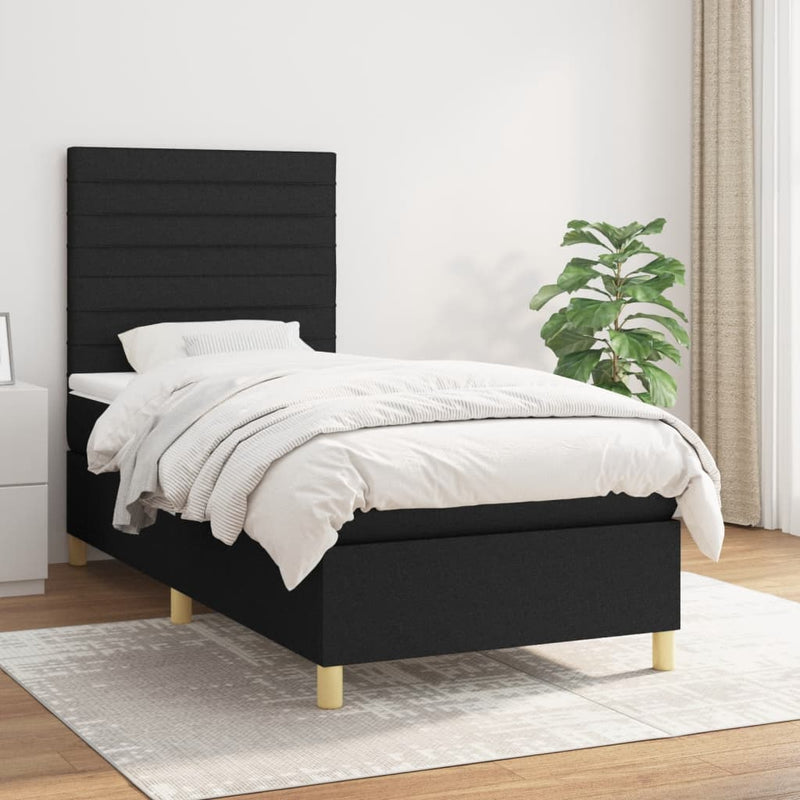 Pat box spring cu saltea, negru, 80x200 cm, textil