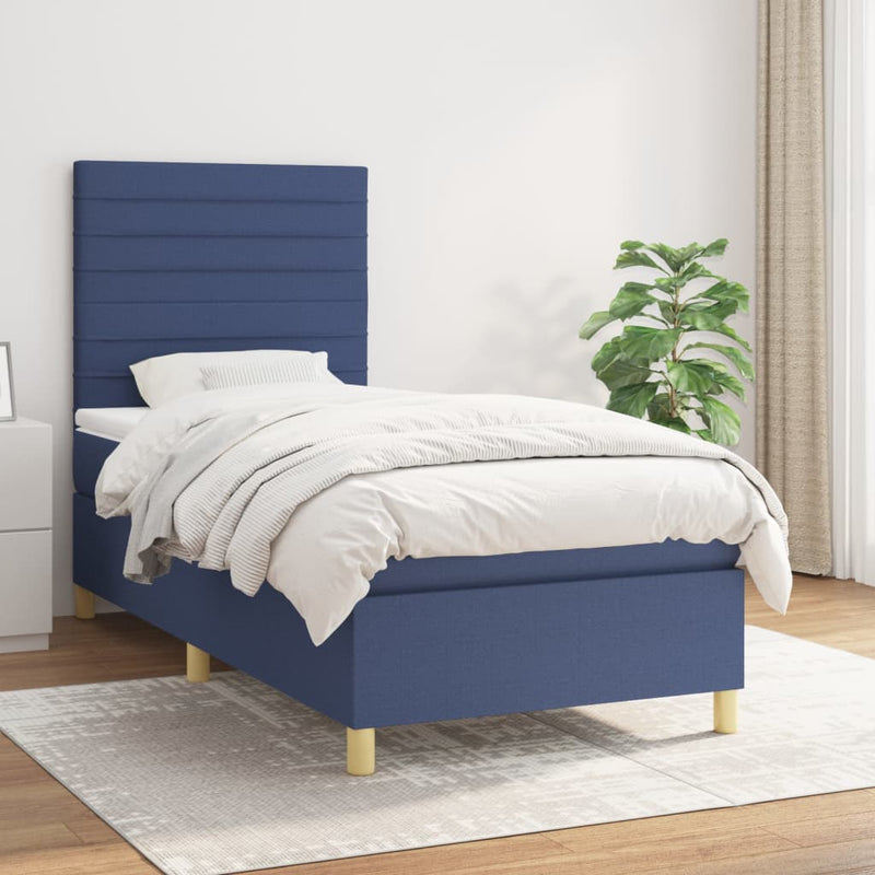 Pat box spring cu saltea, albastru, 80x200 cm, textil