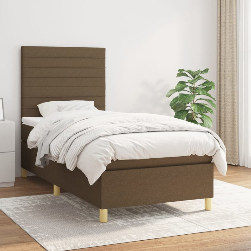 Pat box spring cu saltea, maro închis, 90x190 cm, textil