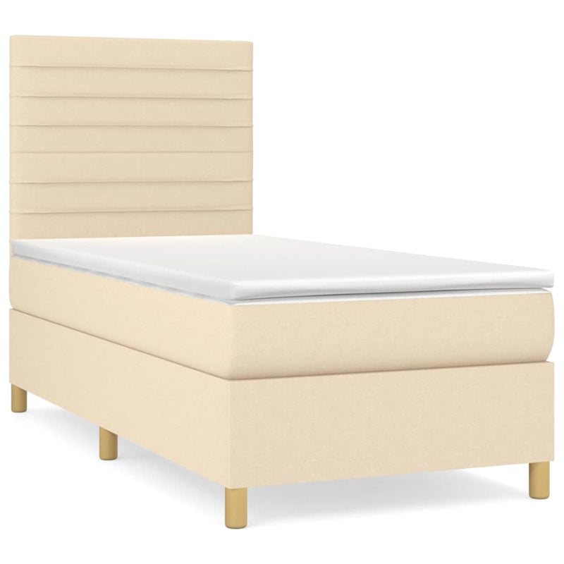 Pat box spring cu saltea, crem, 90x200 cm, textil