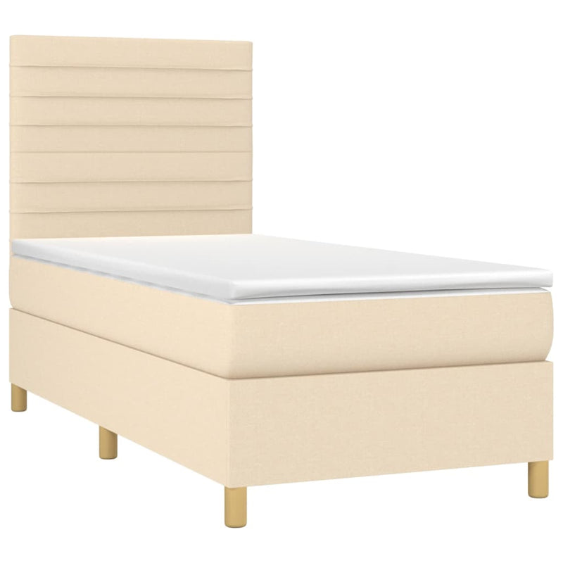 Pat box spring cu saltea, crem, 90x200 cm, textil