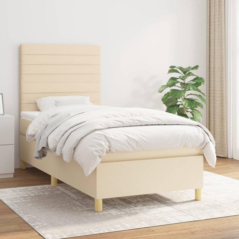 Pat box spring cu saltea, crem, 100x200 cm, textil