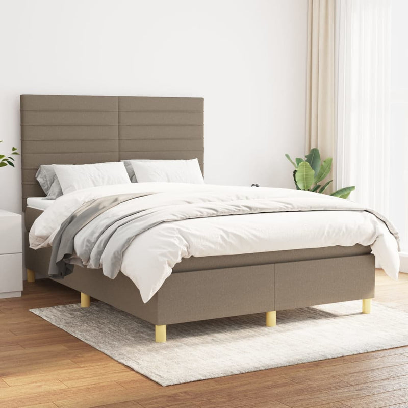 Pat box spring cu saltea, gri taupe, 140x200 cm, textil