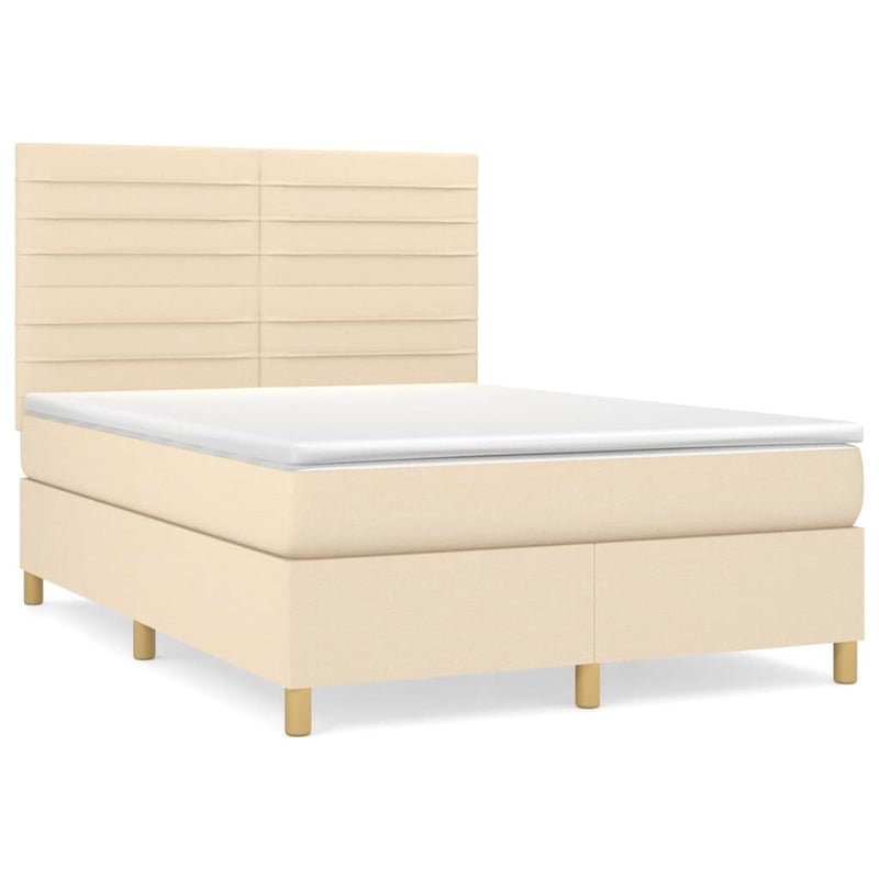 Pat box spring cu saltea, crem, 140x200 cm, textil