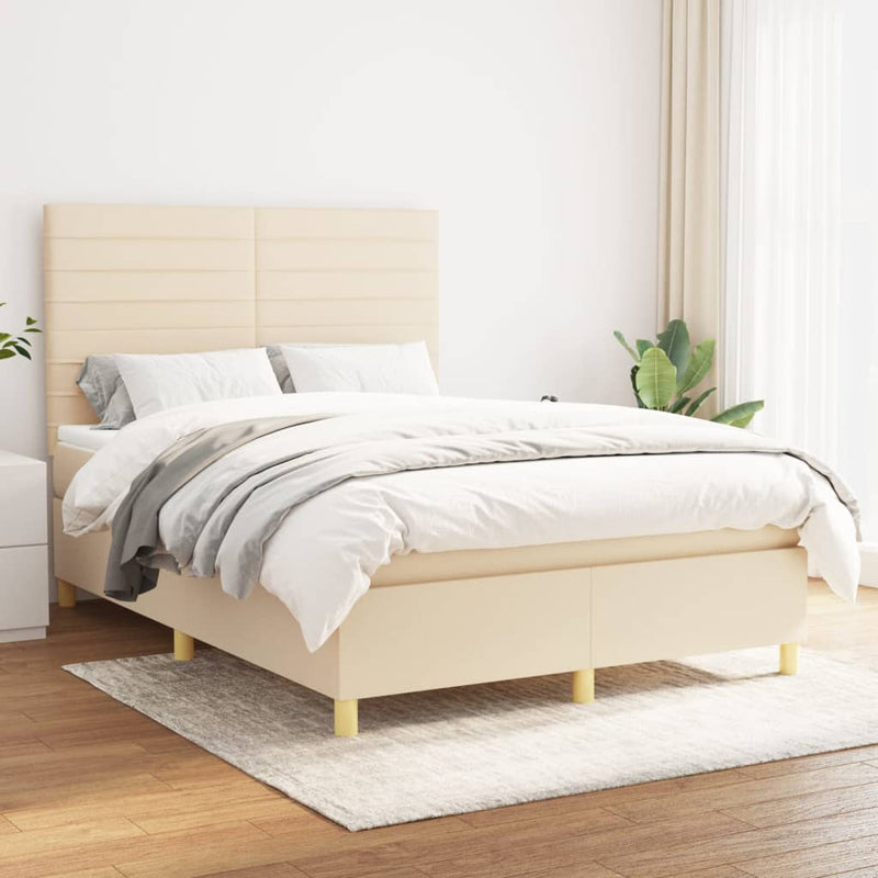 Pat continental cu saltea, crem, 140x200 cm, material textil