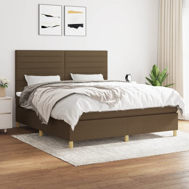 Pat box spring cu saltea, maro închis, 160x200 cm, textil