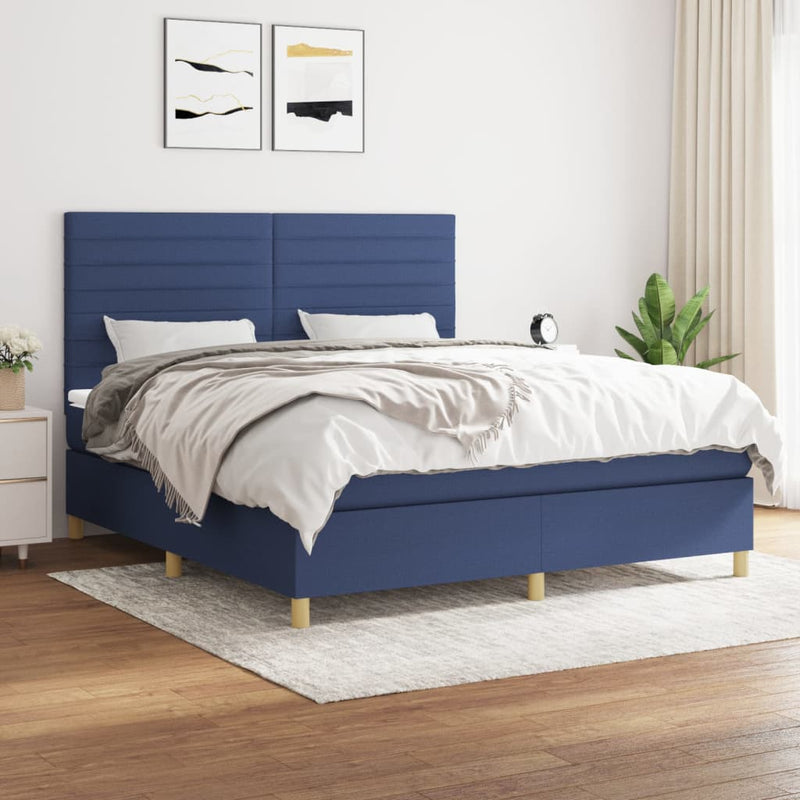 Pat box spring cu saltea, albastru, 180x200 cm, material textil