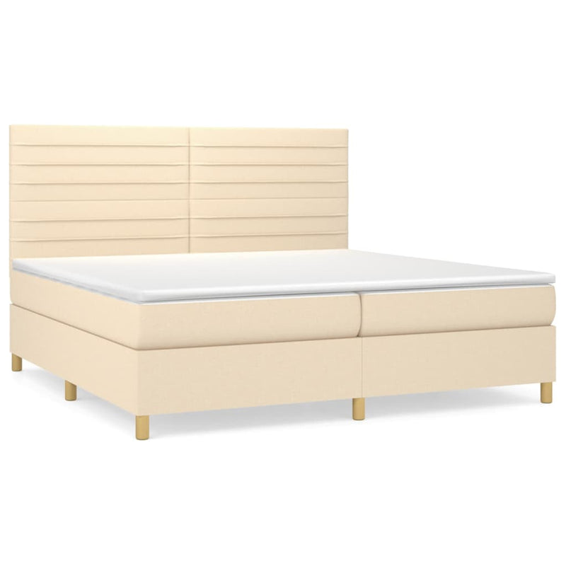 Pat box spring cu saltea, crem, 200x200 cm, textil