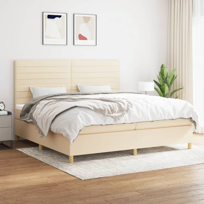 Pat box spring cu saltea, crem, 200x200 cm, textil