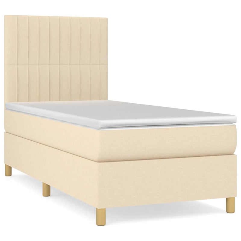 Pat box spring cu saltea, crem, 90x200 cm, textil