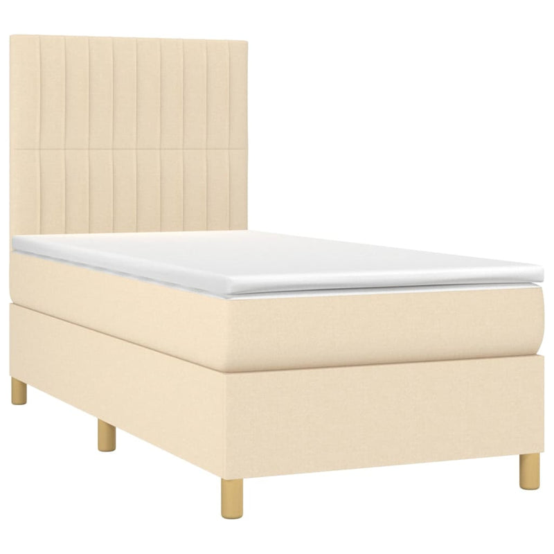 Pat box spring cu saltea, crem, 90x200 cm, textil