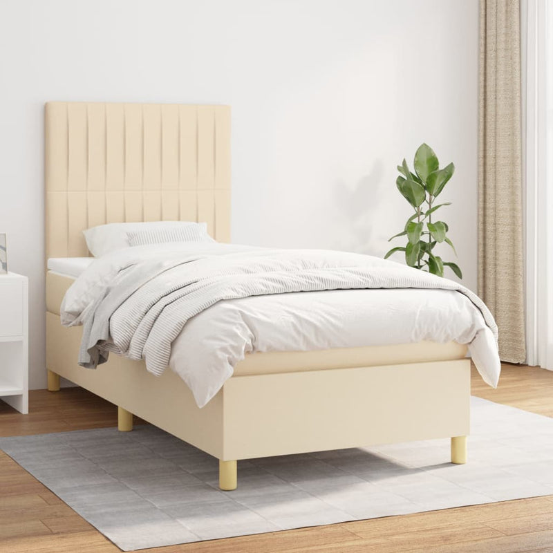 Pat box spring cu saltea, crem, 90x200 cm, textil