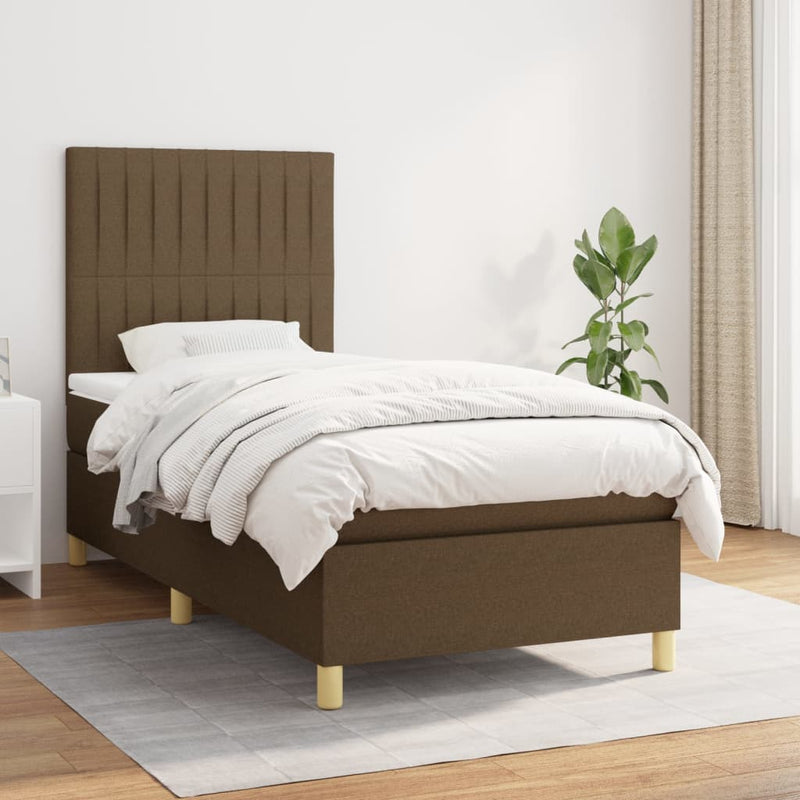 Pat box spring cu saltea, maro închis, 100x200 cm, textil