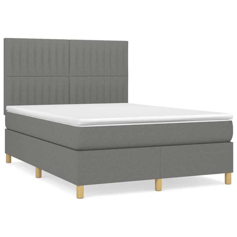 Pat box spring cu saltea, gri închis, 140x190 cm, textil