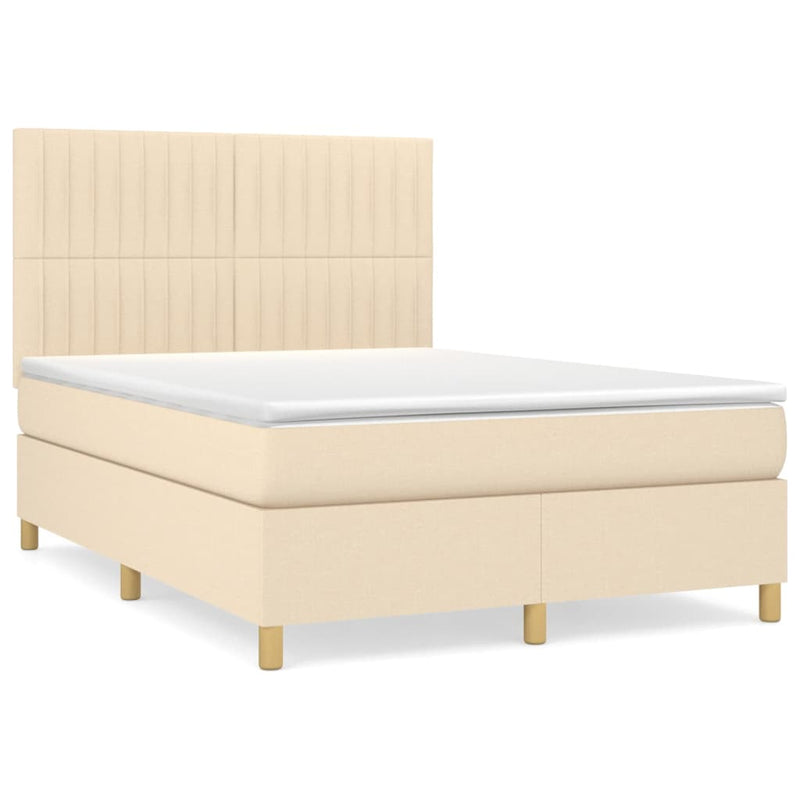 Pat box spring cu saltea, crem, 140x200 cm, textil