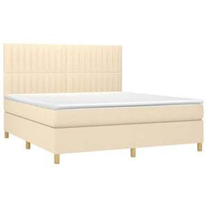 Pat box spring cu saltea, crem, 160x200 cm, material textil