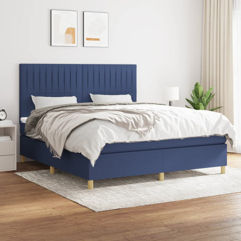 Pat continental cu saltea, albastru, 160x200cm, material textil