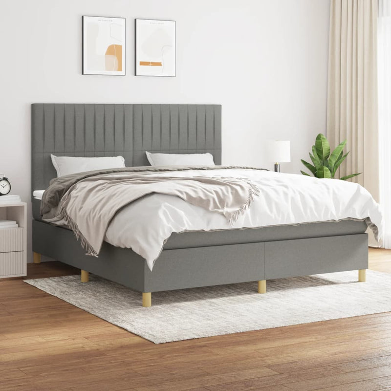 Pat box spring cu saltea, gri închis, 180x200 cm, textil