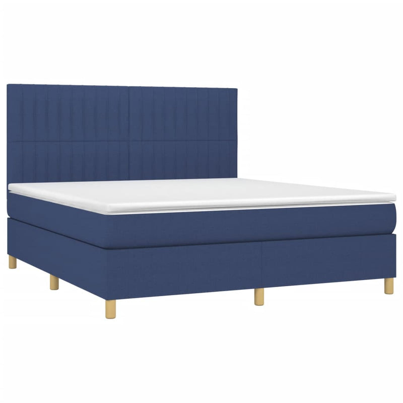Pat box spring cu saltea, albastru, 180x200 cm, material textil